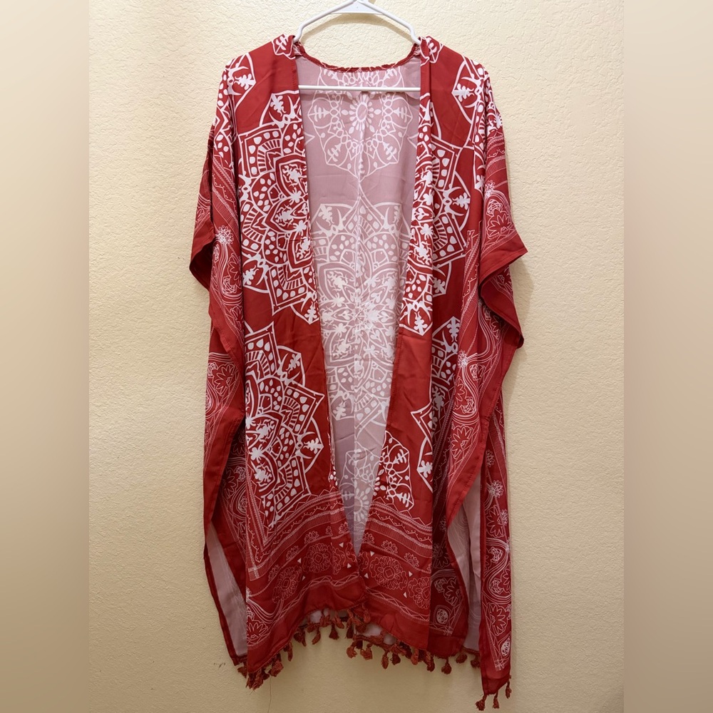 Red Mandala Print Swim Coverup NWOT